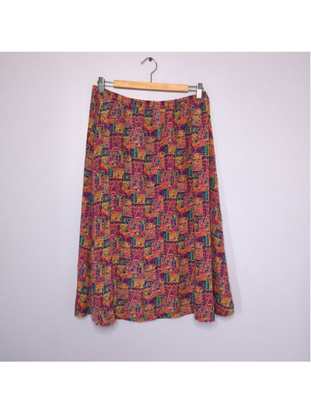 Vintage 80s/90s Geometric Psychedelic Midi Skirt Sz M Polyester Pink - Picture 4 of 10